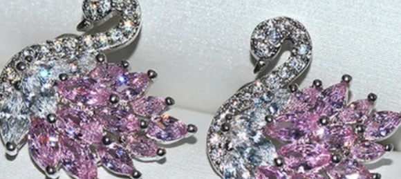 Pink Crystal Swan Stud Post Earrings - Picture 4 of 4